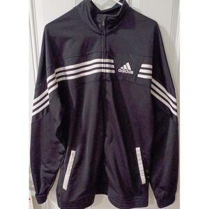 adidas Men's XL Black Track Jacket, White Stripes, Full Zip, Pockets